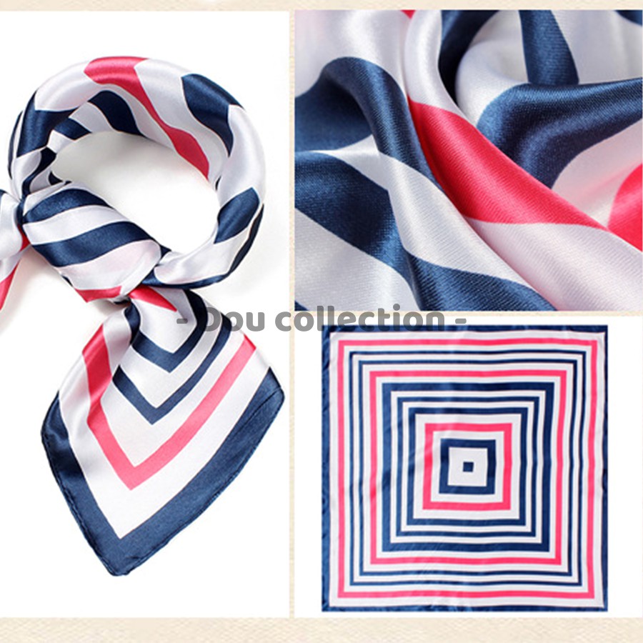 [Nowship2h] Khăn Lụa Vuông Turban Đồng Phục Họa Tiết Sọc - Chất Liệu Satin - Size 60x60cm - Mã ST006