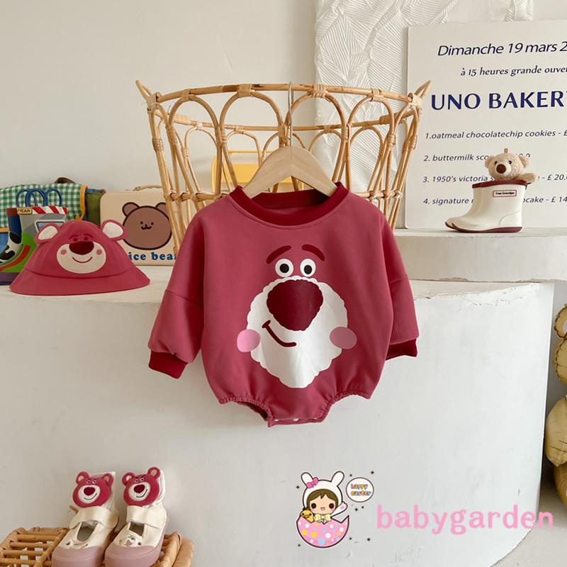 Áo Liền Quần Tay Dài Cổ Tròn In Hình Gấu Hoạt Hình Dành Cho Bé Sơ Sinh