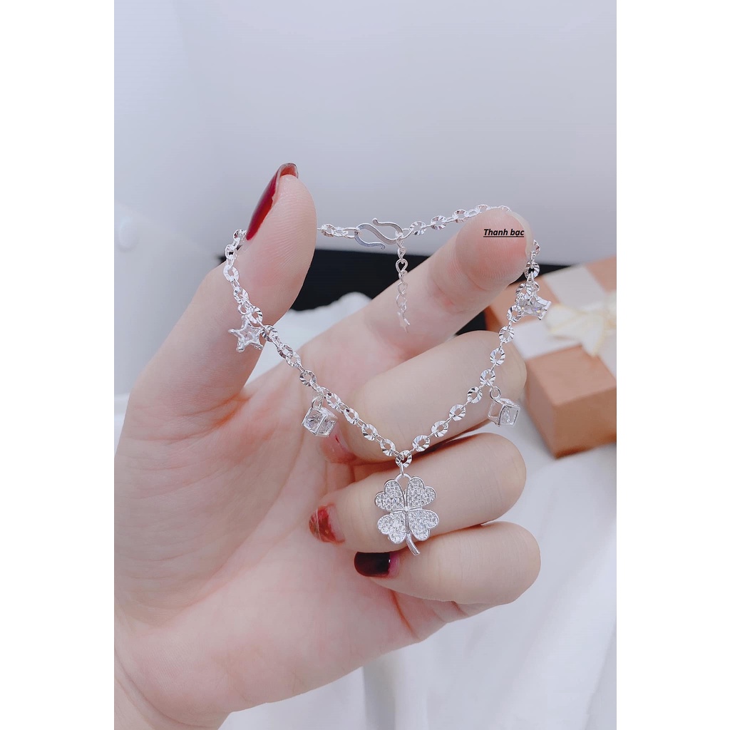 Lắc tay nữ - lắc tay nữ bạc ta mix lá và hộp đá - Thanh bạc