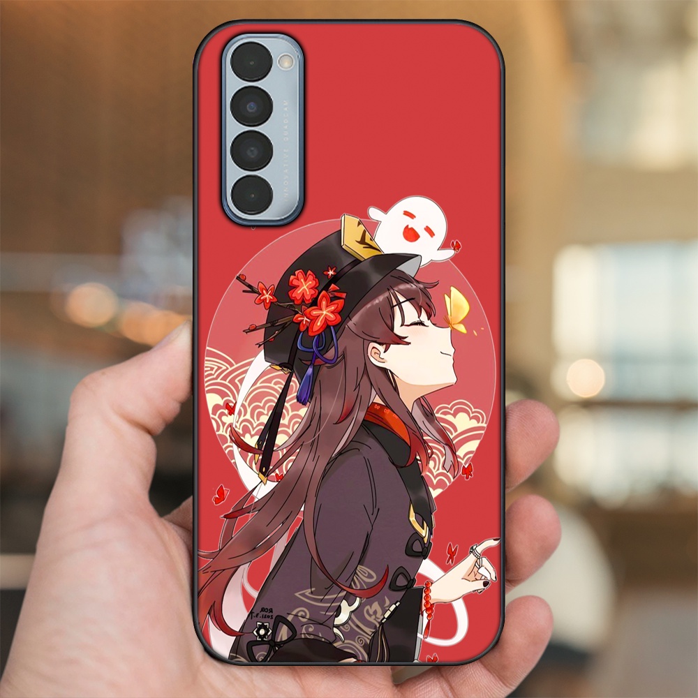 Ốp lưng Oppo Reno 4 Pro viền đen in hình Hutao Genshin Impact