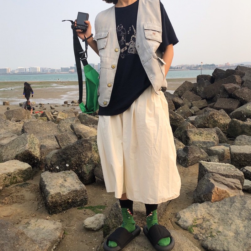 [Có sẵn] SKIRT - Váy dài vải Kaki lưng thun kèm khoá kéo Kawaii.vn (2 màu)