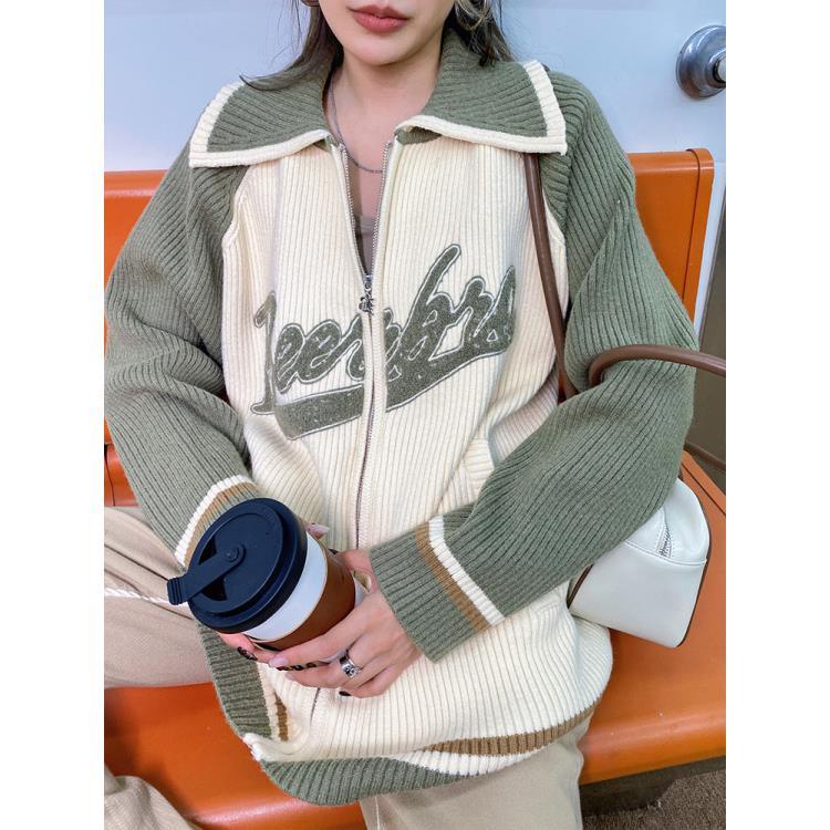 Áo Khoác Cardigan Dệt Kim Cổ POLO Dáng Rộng Thời Trang Thu Đông Mỹ 2022 Cho Nữ
