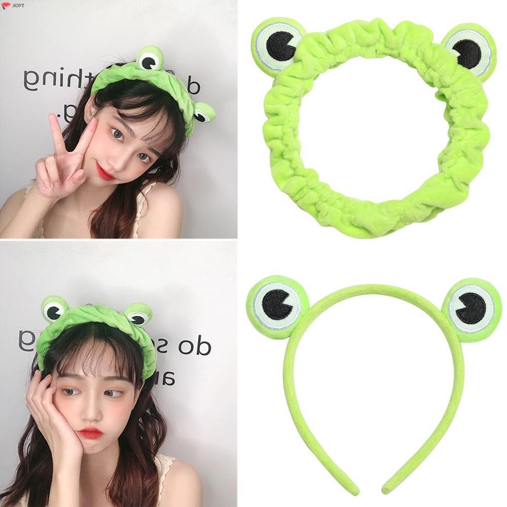Băng đô rửa mặt / trang điểm bằng nỉ lông cừu san hô nhân tạo co giãn hình ếch dễ thương cho nữ