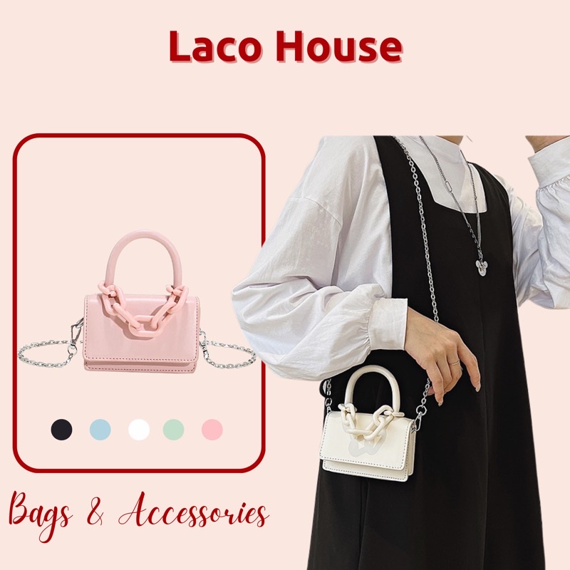 Túi đeo chéo nữ mini phối quai xích phong cách Hàn Quốc T43