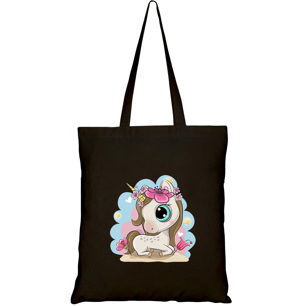 Túi vải tote canvas HTFashion in hình cute cartoon unicorn flowers on HT340