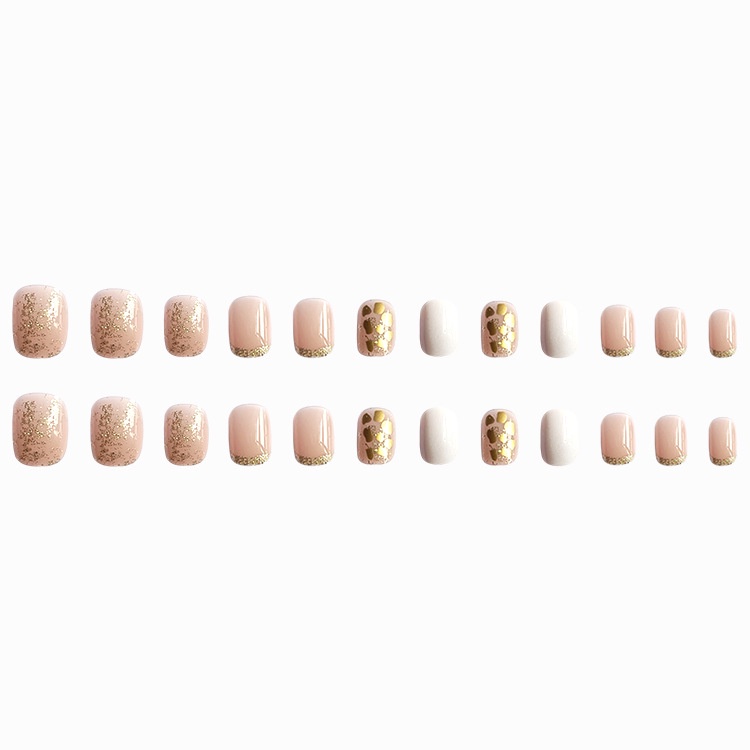 Bộ 24 Móng Tay Giả Dài Trung Bình Đính Kim Cương Nhân Tạo Phong Cách Hàn Quốc