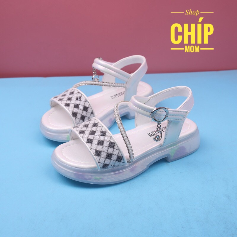sandal bé gái dép quai hậu cho bé đi học siêu nhẹ đính hạt quai chéo điệu QCCC full hộp size đại 211 ( có video ảnh thật