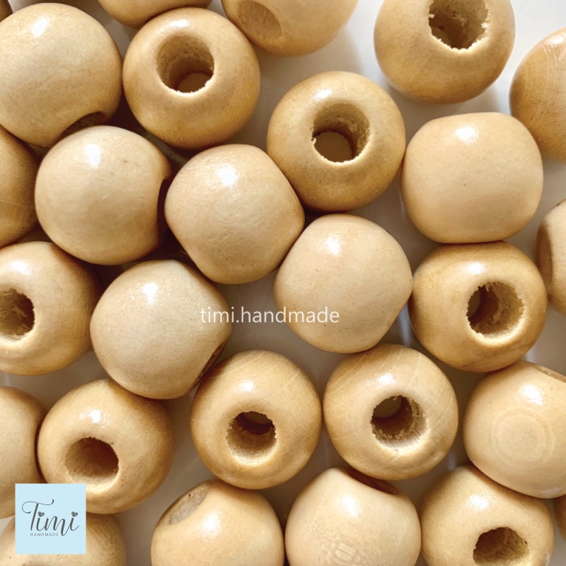 10 hạt gỗ tròn phủ bóng nhiều size 10/12/14/16/18/20/25mm làm macrame, trang trí, thủ công
