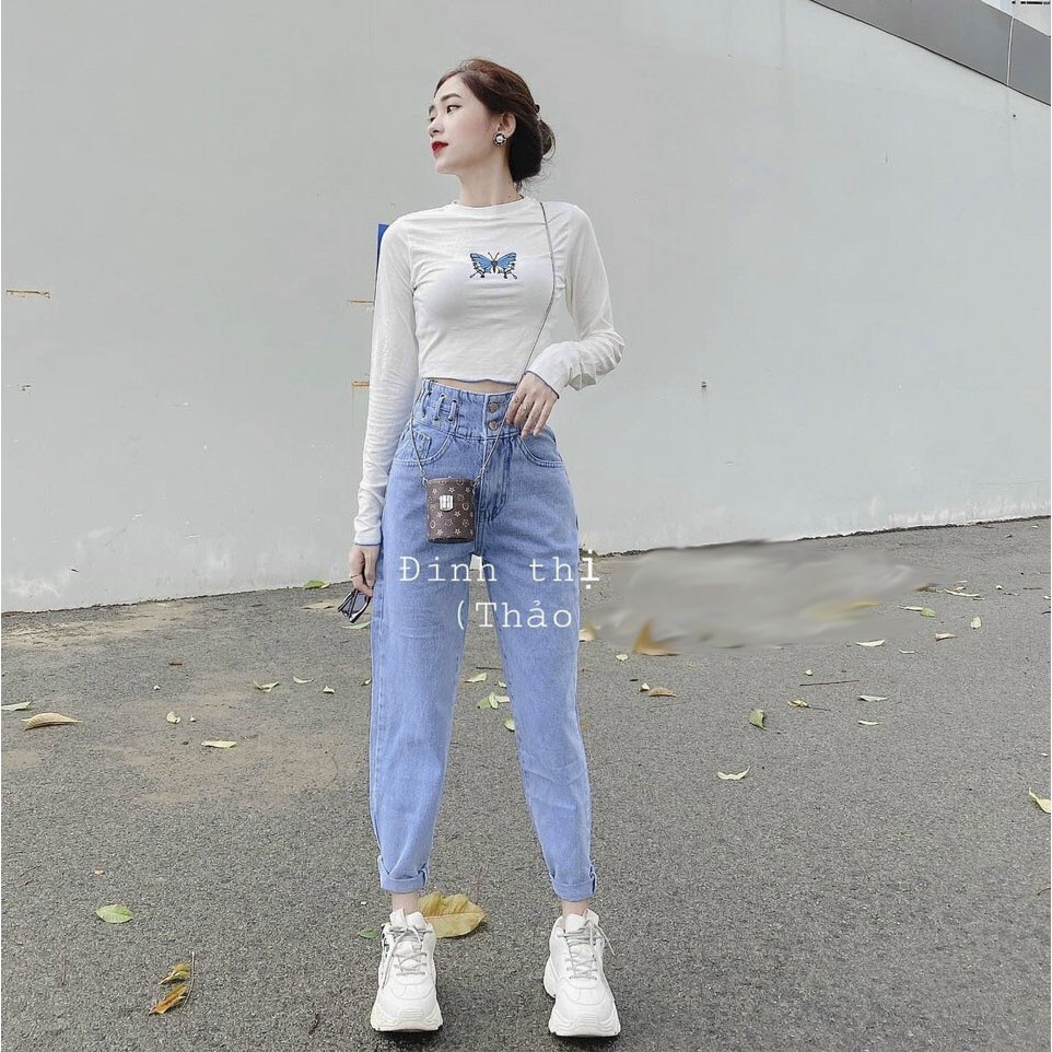 Quần baggy jean nữ lưng cao đan dây, mẫu mới thuydieushop96 bg1