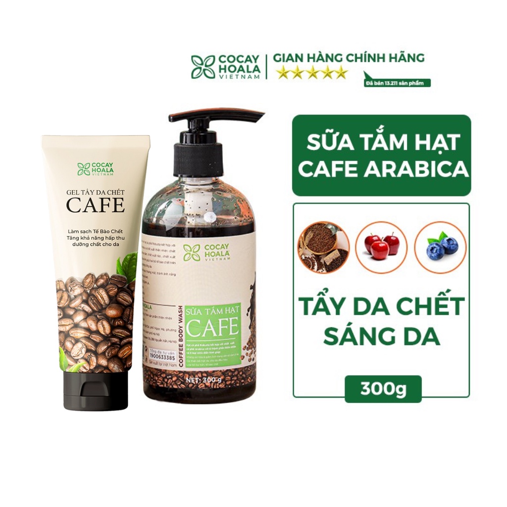 Combo Tẩy da chết mặt cafe Sữa tắm tẩy sạch tế bào chết hạt cà phê toàn thân Cỏ cây hoa lá