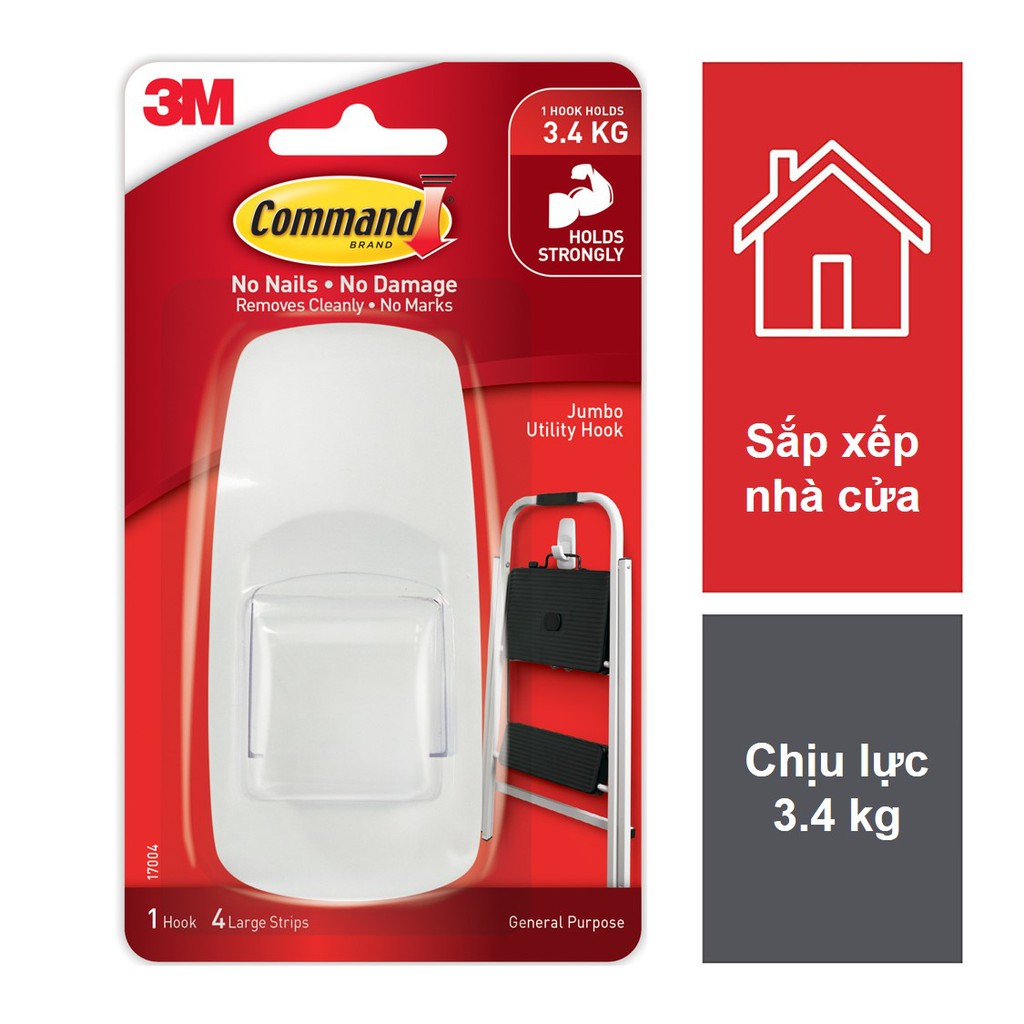 Móc dán tường Jumbo Command 3M chịu lực 3.4kg -bám cực chắc, tháo cực dễ 17004ES