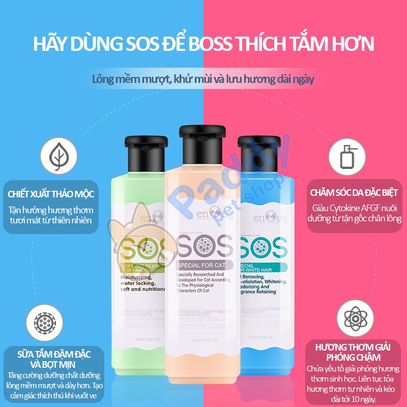 Sữa Tắm SOS Cho Chó Mèo - Dưỡng Lông, Khử Mùi và Lưu Hương (530ml)