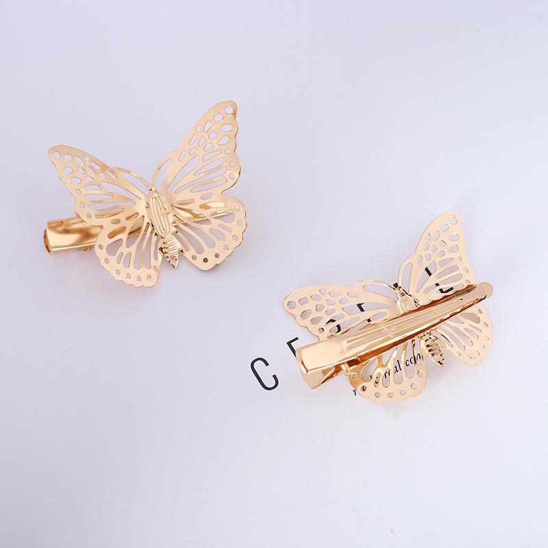 Kẹp Tóc Hình Bướm 3D Bằng Kim Loại Mạ Vàng Phong Cách Vintage Dễ Thương Cho Nữ