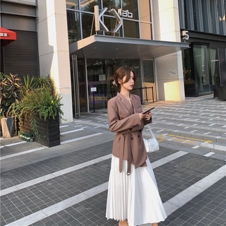 Chân váy xếp ly dài lưng cao phong cách Hàn Quốc đơn giản dễ phối quần áo