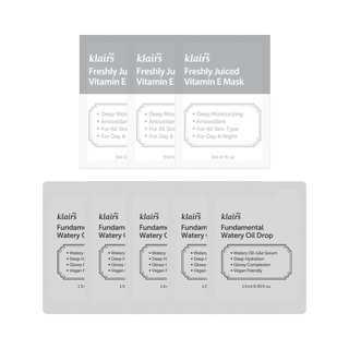 Combo 3 Dear, Klairs mặt nạ Freshly Juiced Vitamin E Mask 3ml+ 5 Dear, Klairs dầu dưỡng Fundamental Watery Oil 1.5ml