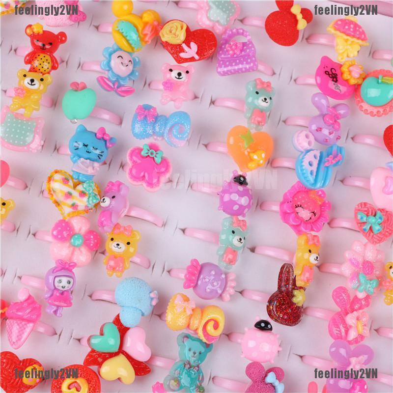 ❤Mặt Trời❤ Bộ 10 Nhẫn Nhựa Họa Tiết Hoạt Hình Đáng Yêu Cho Bé