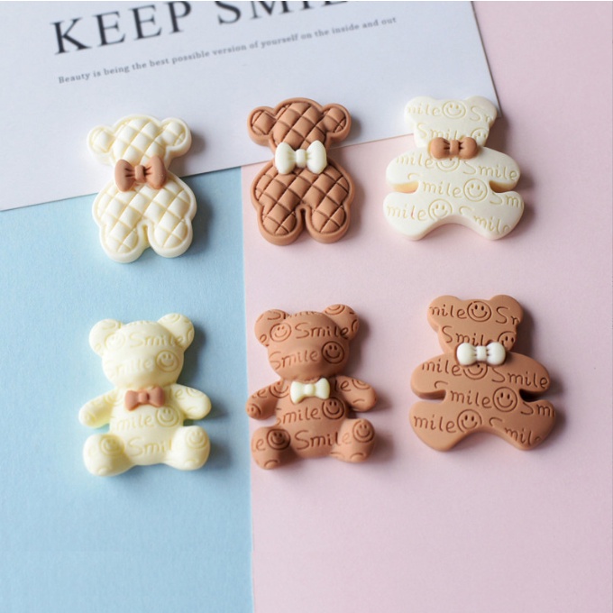 Charm gấu Smile màu chocolate trắng và nâu cho các bạn trang trí kẹp tóc, dán Jibbitz, vỏ ốp điện thoại, DIY