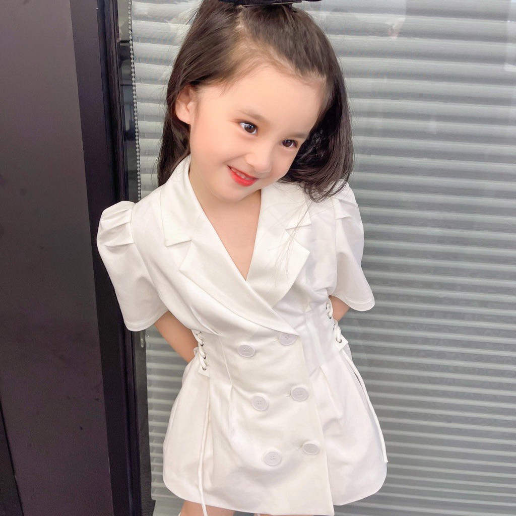 Đầm tay phồng thiết kế thời trang phong cách Hàn Quốc cho bé gái