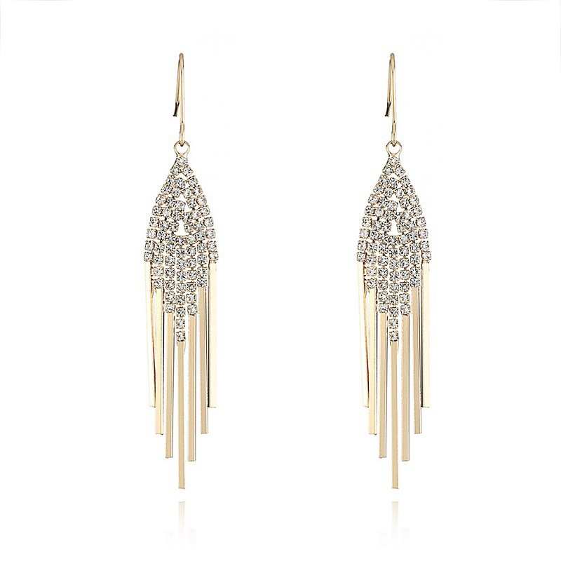 Đôi Khuyên Tai Dài Tua Rua Đính Đá Thời Trang Cho Nữ