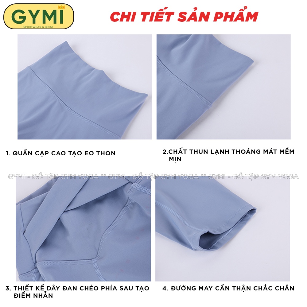Quần lửng tập gym yoga nữ GYMI QL12 dáng ngố lửng biker thể thao cạp chéo phía lưng chất thun poly mát lạnh co giãn
