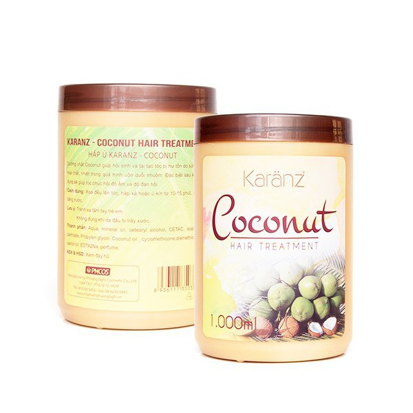 Hấp dầu ủ tóc trái dừa COCONUT KARANZ 1000ml hủ cao  phục hồi tóc hư tổn 🔥🔥FREESHIP🔥, phục hồi độ ẩm độ đang hồi tóc uốn