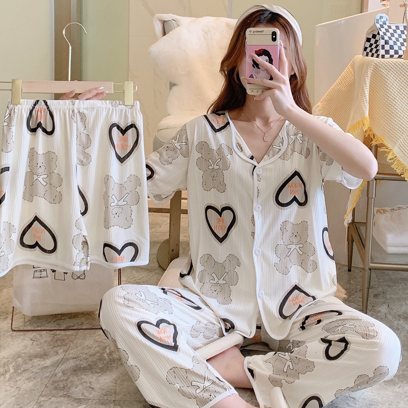 PIJAMA NỮ (KHÔNG MẶC BẦU ) Mặc Nhà SAQ284 set 3 món
