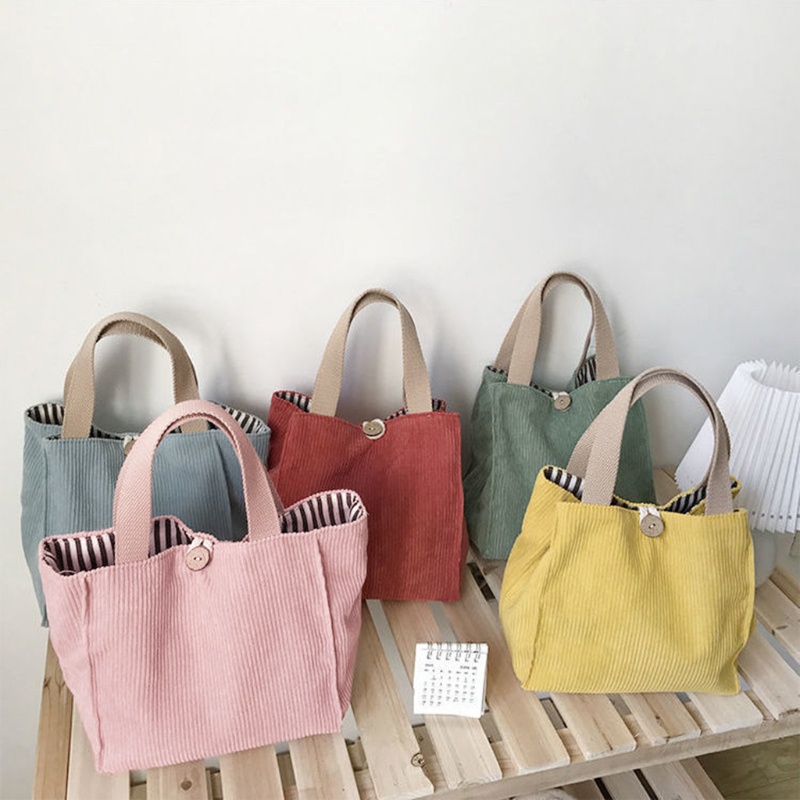 Seng Túi Tote Vải Nhung Có Gân Trơn Di Động Có Tay Cầm Thích Hợp Cho Học Sinh / Cắm Trại Ngoài Trời