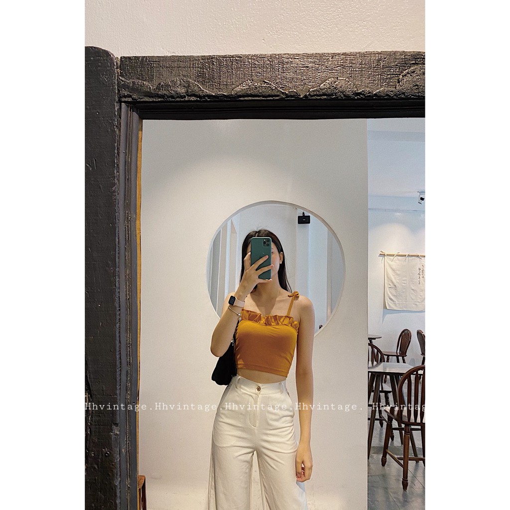 Áo 2 dây bèo ngực chất liệu bo gân co dãn I HHVINTAGE