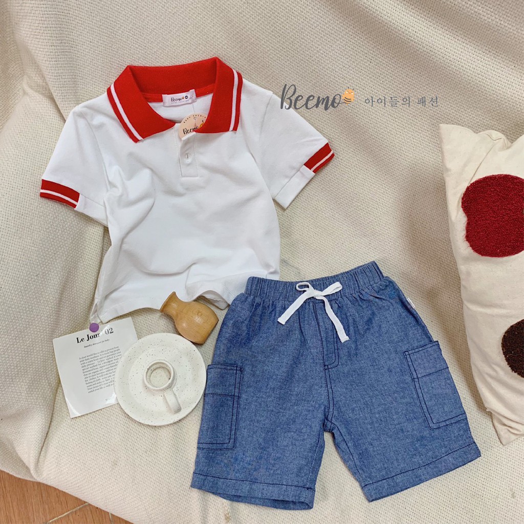 Bộ bé trai cộc tay Chất liệu Cotton cá sấu, phong cách Polo, Quần giả Jean ( Denim) hàng xuất Âu Mỹ B043