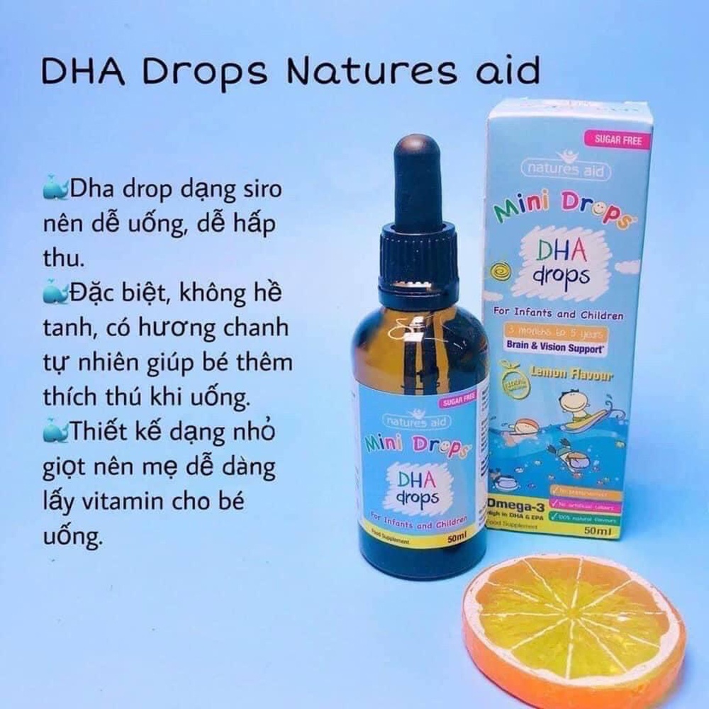 Dha dạng giọt Anh - DHA Drops Natures Aid 50ml cho bé từ 3 tháng đến 5 tuổi