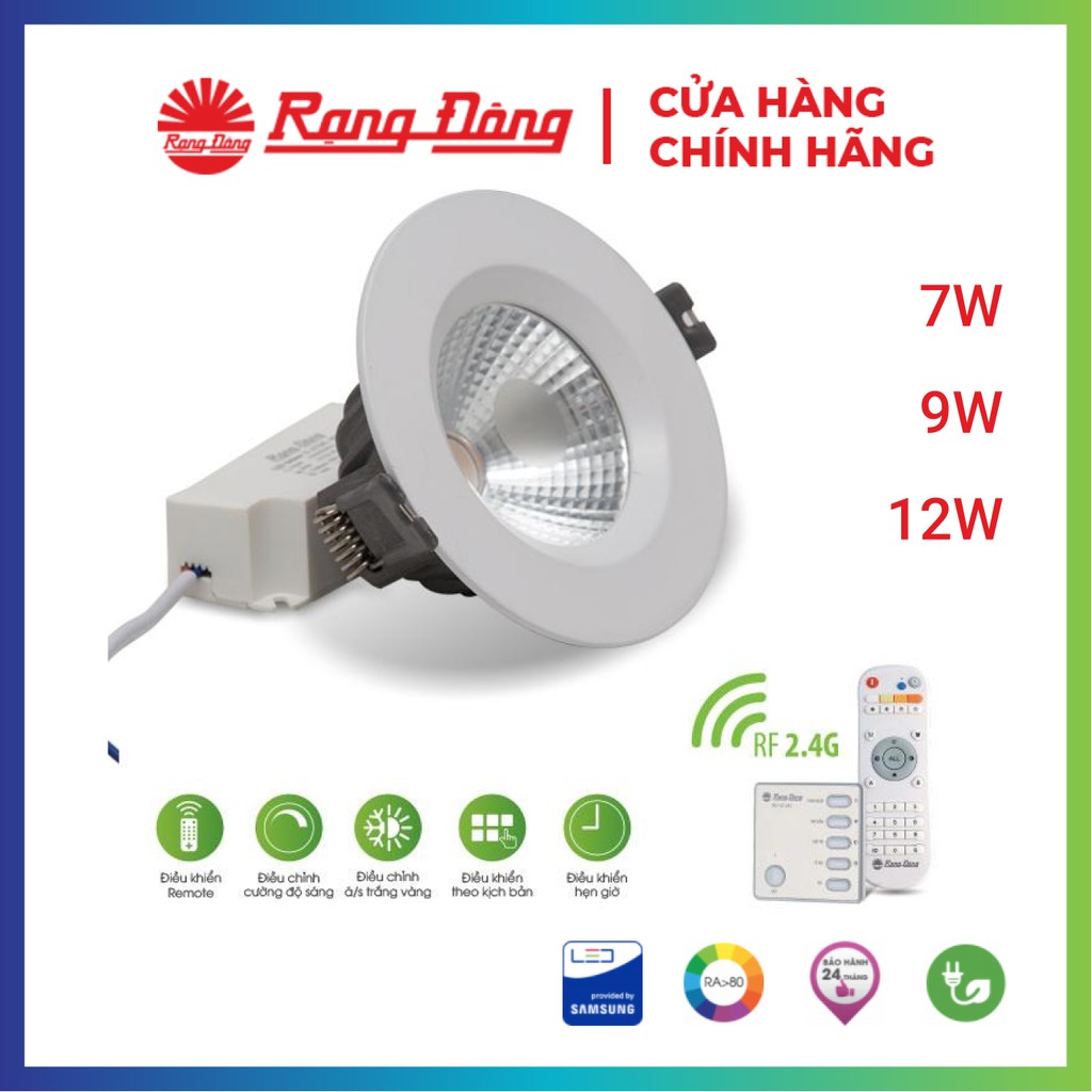Đèn led âm trần 7W / 9W / 12W LED COB Rạng Đông, điều khiển bằng remote, Model: D AT14L