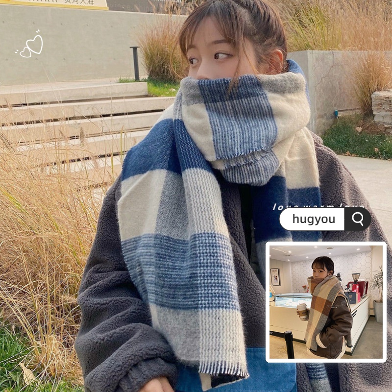 Khăn Choàng Cổ Họa Tiết Sọc Caro Chất Liệu Cashmere Ấm Áp Thời Trang