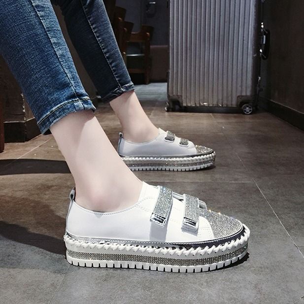 Giày Đế Dày Quai Dán Đính Đá Phong Cách Thời Trang Mới 2022