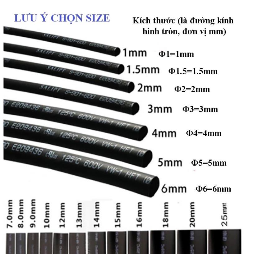 Ống co nhiệt  cách điện các màu  dài 1 mét , Đường kính ống 2mm - 6mm
