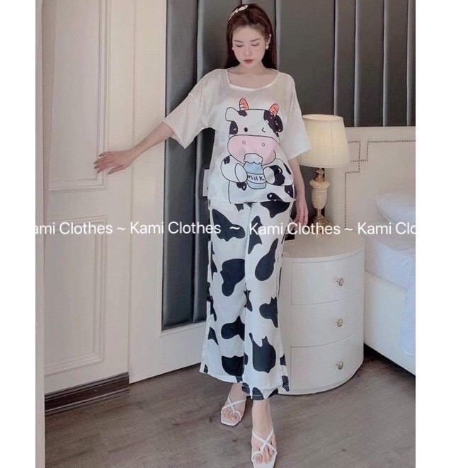 Bộ ngủ nữ hình bò sữa ngắn tay mix quần dài hàng cao cấp, set ngủ nữ - KAMI Clothes | BigBuy360 - bigbuy360.vn