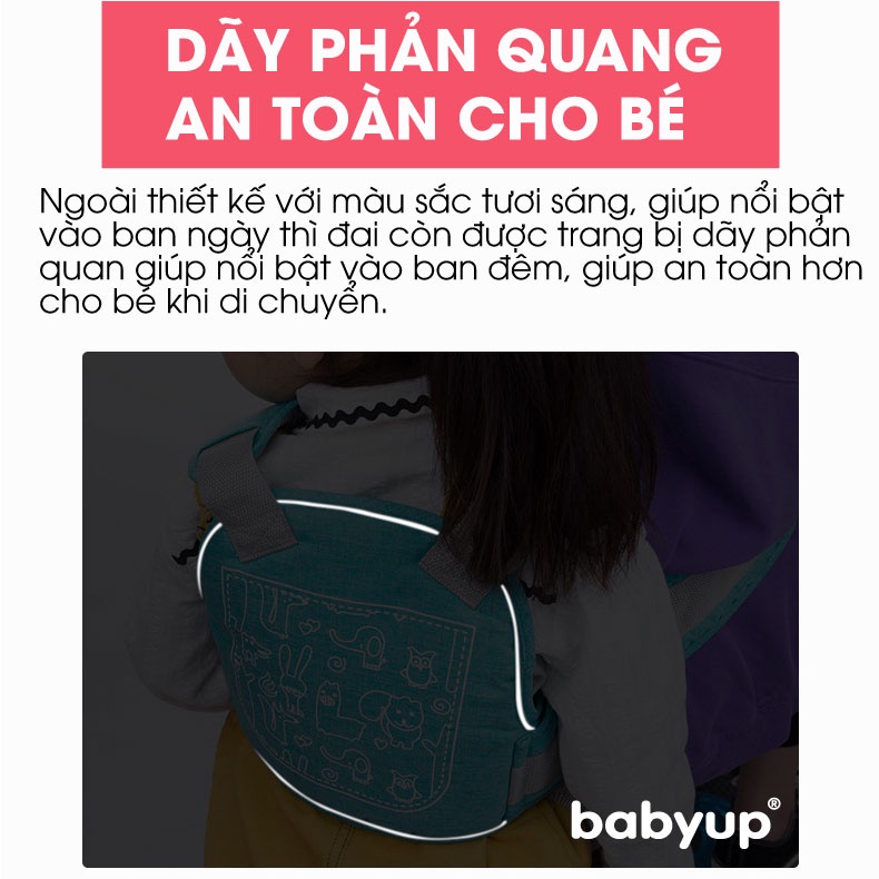 Đai đi xe máy an toàn cho bé từ 1 - 10 tuổi Babyup VBU02, có phản quang, thoáng khí, chắc chắn.