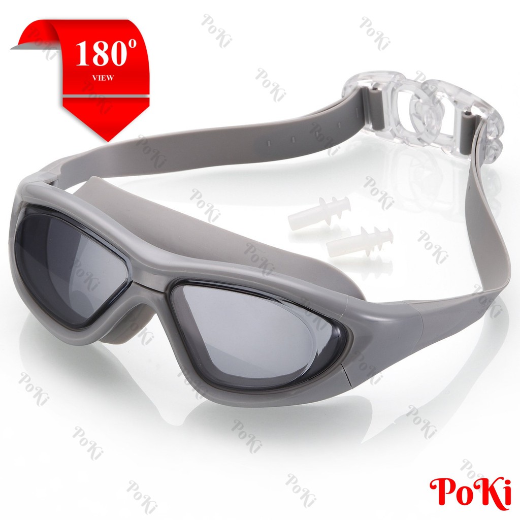 Kính bơi tầm nhìn rộng 9110 - GREY, chống tia UV, đồ bơi chuyên dụng cao cấp - POKI
