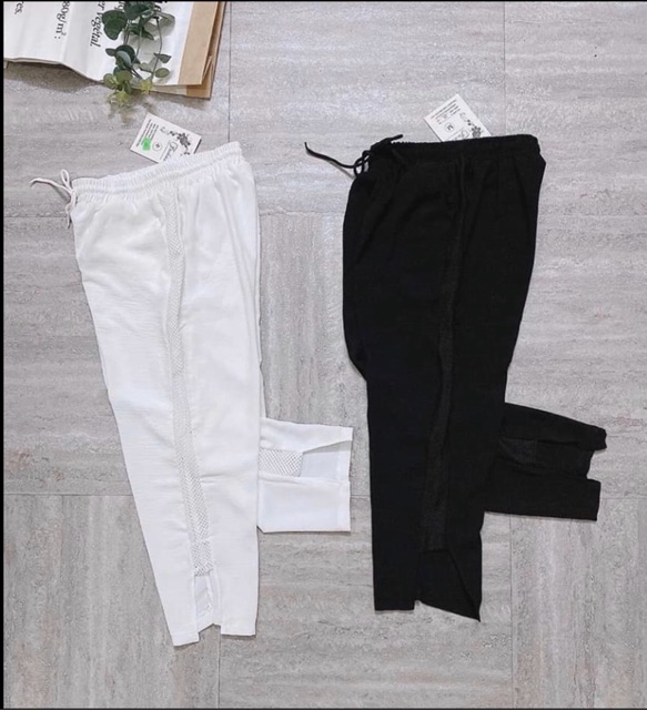 Quần Ngố Đũi Phối Lưới Cạp Chun Năng Động 2 Màu Đen/Trắng_Kim Anh Shop