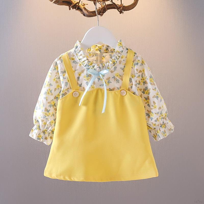 Đầm Công Chúa Tay Dài Cổ Đứng In Hoa Cho Bé Gái Se7En