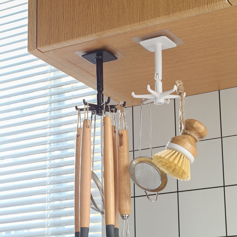 Móc treo đồ gắn tường không cần khoan thiết kế đơn giản nhiều móc có thể xoay tiện dụng cho nhà tắm / nhà bếp