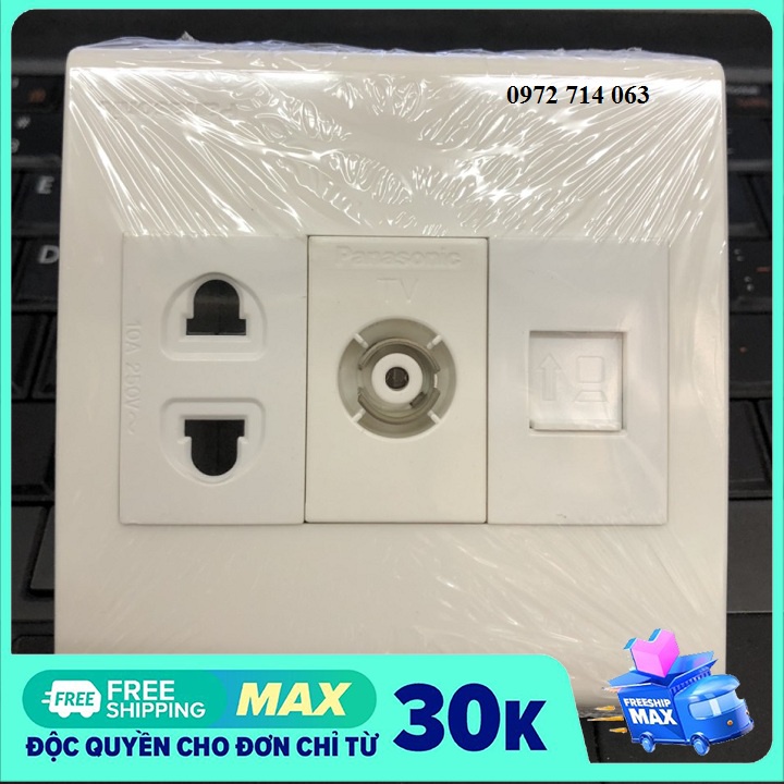 Bộ ổ cắm điện, mạng, tivi Panasonic mặt vuông lắp âm tường TẶNG đế nổi