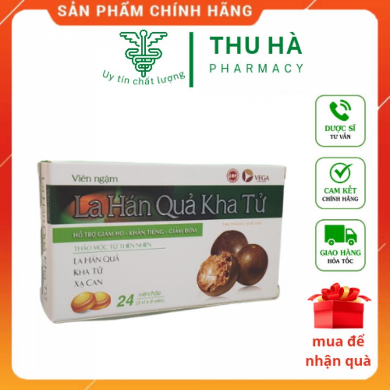 Viên ngậm La Hán Quả Kha tử - Giúp giảm ho , bổ phổi / hộp 24 viên