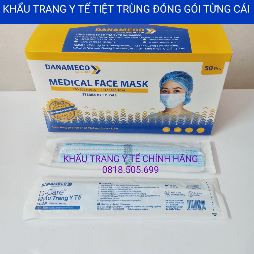 (1 Cái) Khẩu trang DANAMECO tiệt trung EO.GAS màng lọc cao cấp, đóng gói từng cái