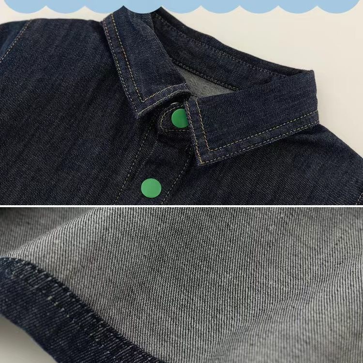 Bộ Áo Thun Cotton + Quần Short Denim Màu Trơn In Chữ Phong Cách Hàn Quốc Thời Trang Mùa Hè Cho Bé Trai