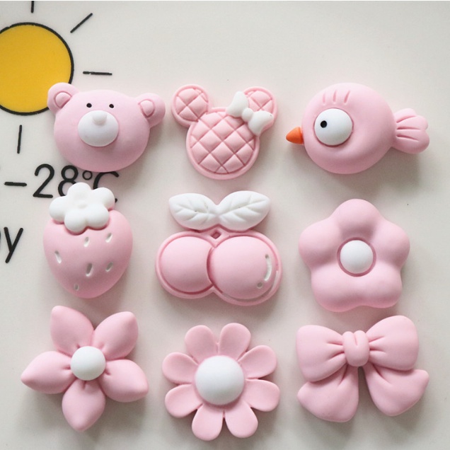 Charm tông màu hồng nhạt trang trí kẹp tóc, bình nước, dán Jibbitz, vỏ ốp điện thoại, DIY