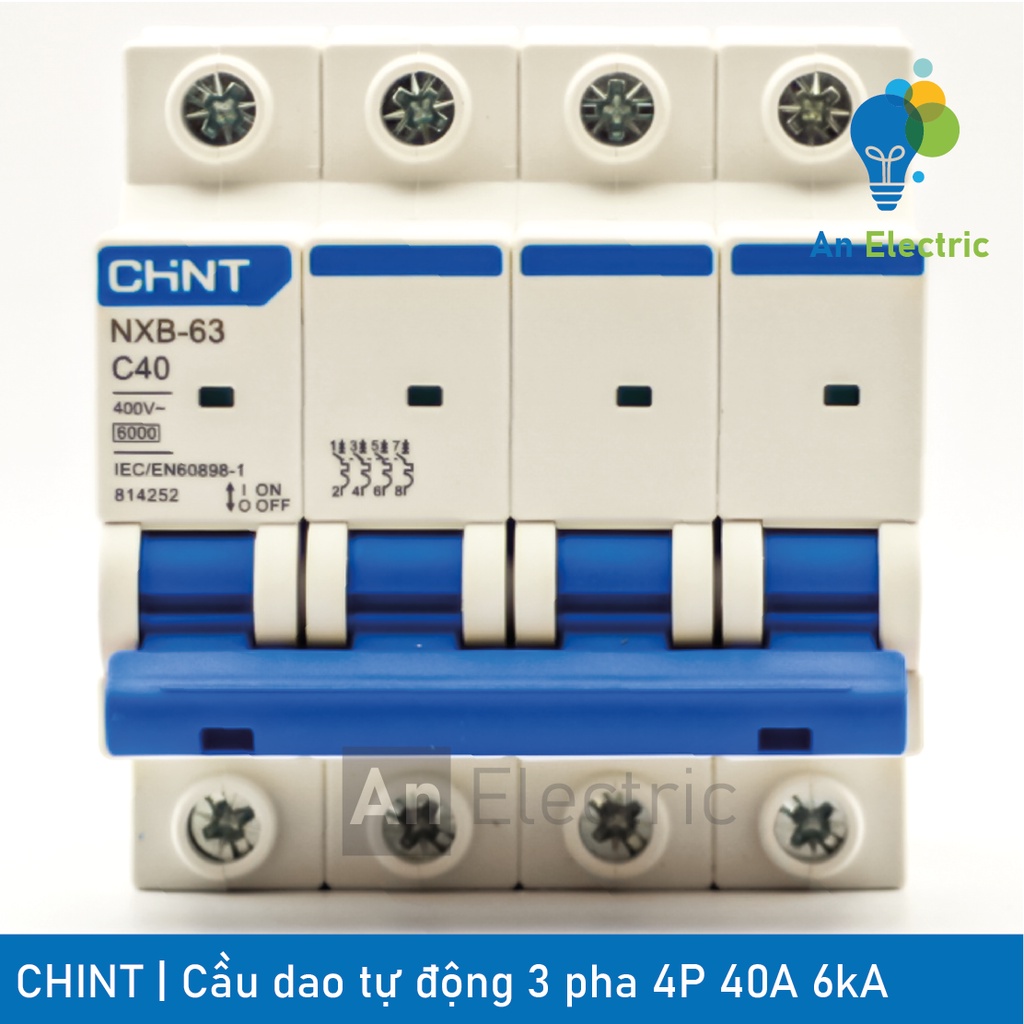 Cầu dao tự động 3 pha 4P 32A 40A 50A 63A 6kA MCB CHINT NXB-63