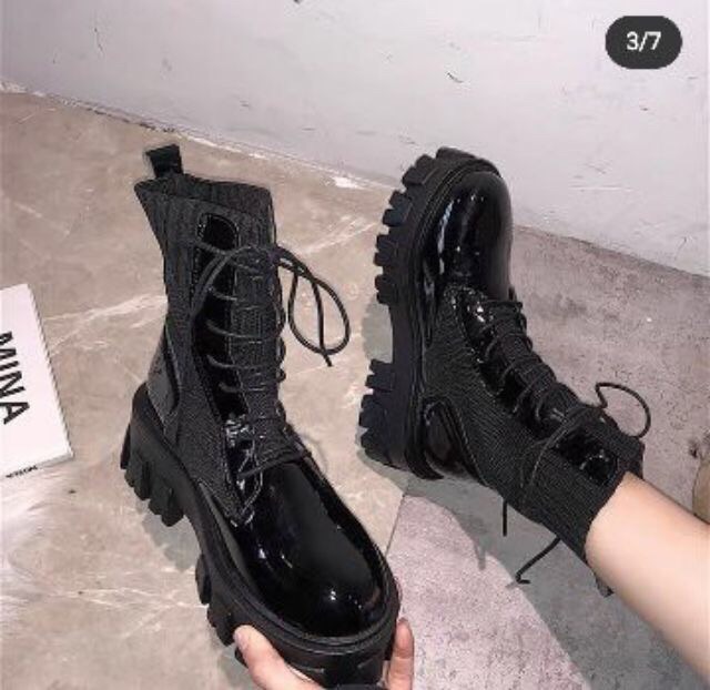 (Sẵn 37bóng. 38,39 lì)⚡️Bốt nữ da PU cao cổ phối len độn đế cá tính - 2 ảnh feeback cuối | BigBuy360 - bigbuy360.vn