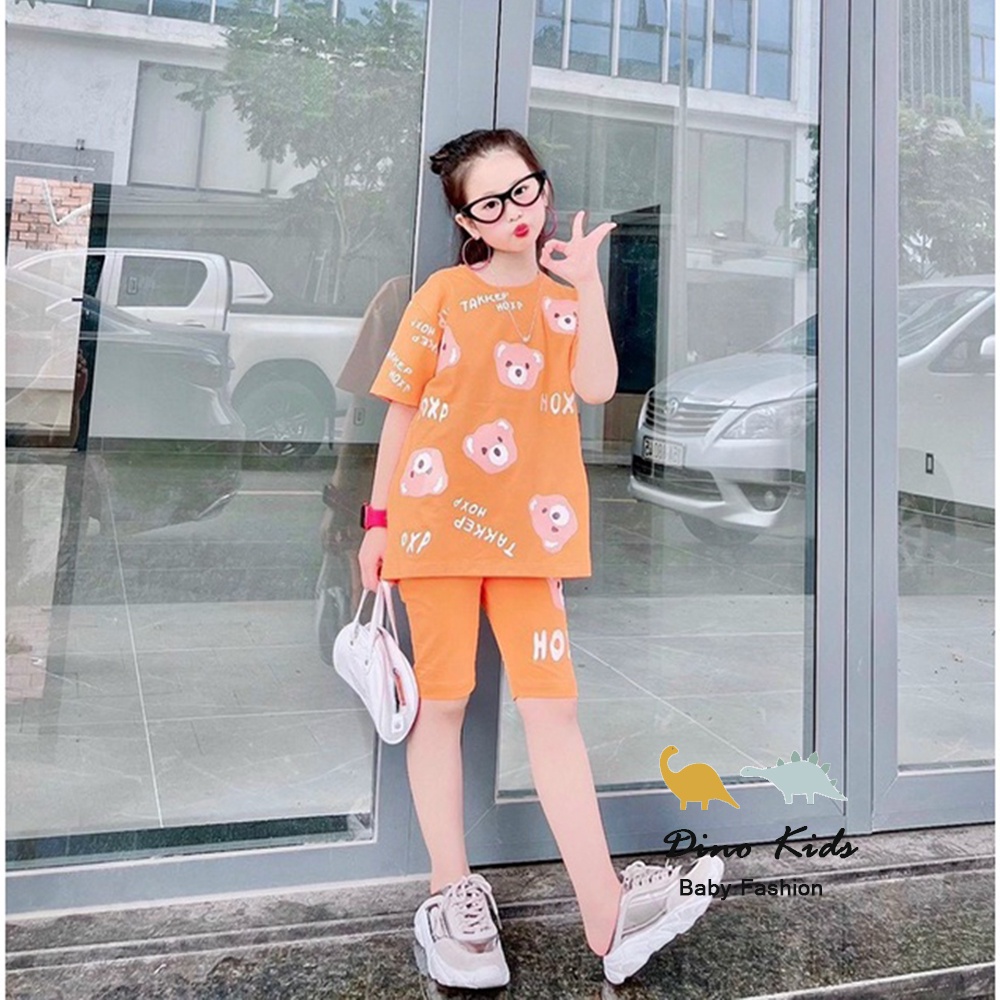 Bộ bé gái áo thun mặt gấu kèm quần legging cho bé