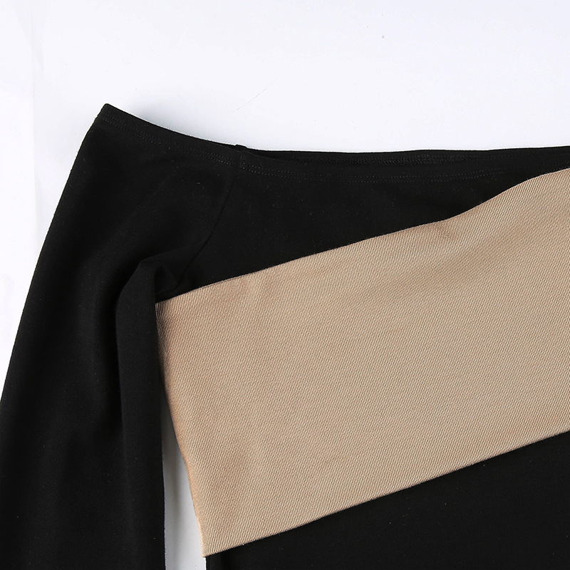 DUNEA Đầm Dài Tay Trễ Vai Phối Màu Xinh Xắn Dành Cho Nữ