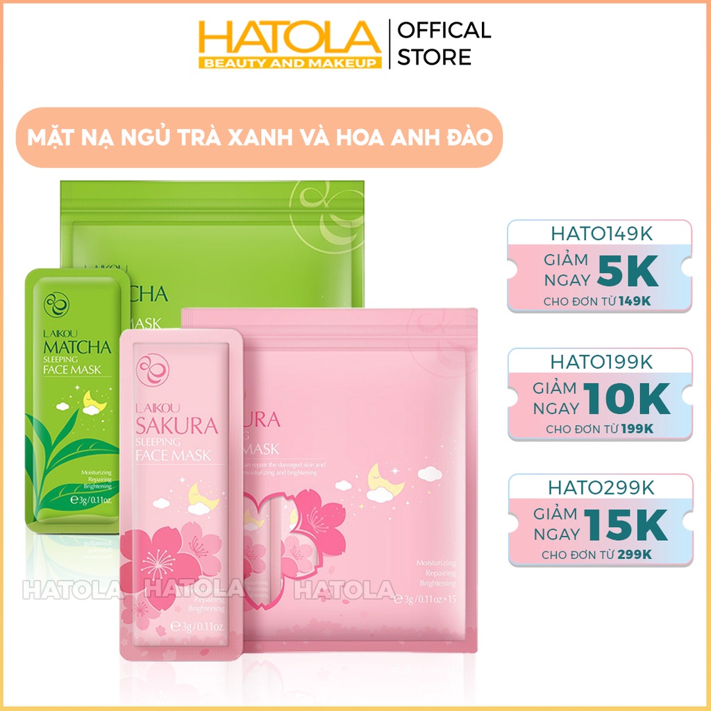 Mặt Nạ Ngủ Bịch 15 gói Matcha Trà Xanh Mask Và Anh Đào Sakura Hatola